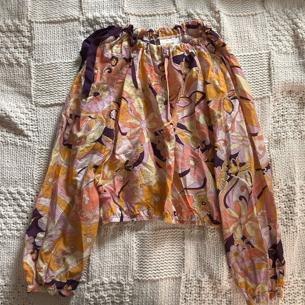 Maeve by Anthropologie Floral Off the Shoulder Pink & Orange Long Sleeve Blouse